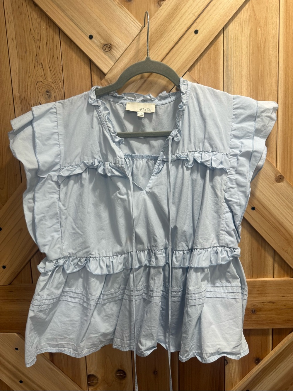 Pinch Pale Blue Ruffle Tie-Front Blouse